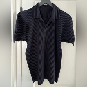 Issey Miyake Homme Plisse Men's Basics Polo Shirt - Size 2 (Dark Navy)